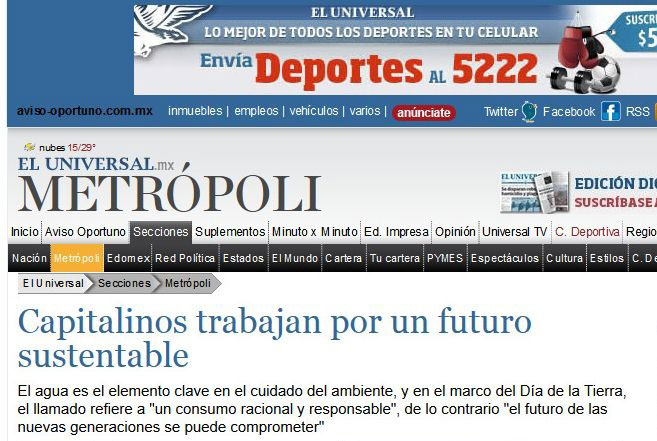 El Universal – DF – Capitalinos trabajan por un futuro sustentable