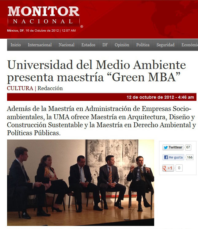 Universidad del Medio Ambiente presenta maestría “Green MBA” Monitor Nacional